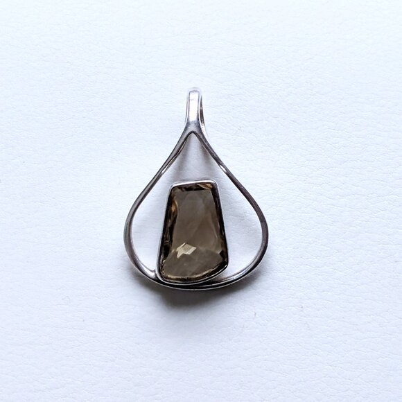 Vintage Sterling Silver 925 Faceted Smokey Topaz Smokey Quartz Pendant Charm - Picture 5 of 8